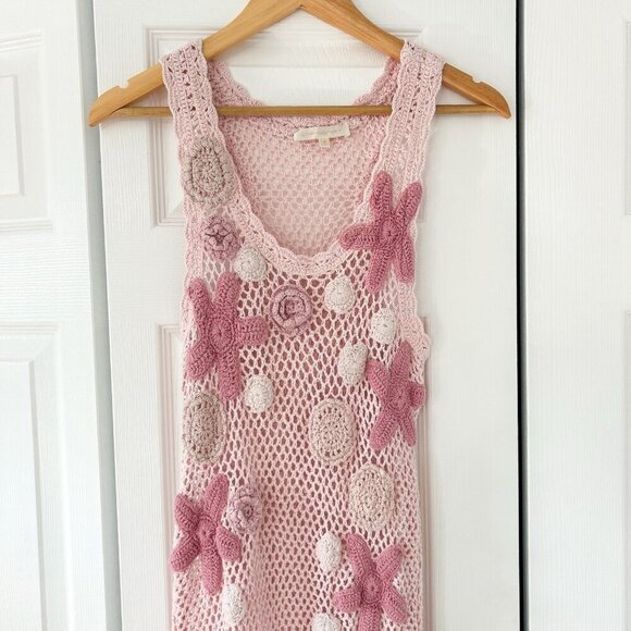 LoveShackFancy Shelburne Crochet Cotton Midi Dress Pink Floral EUC Medium - Picture 6 of 12